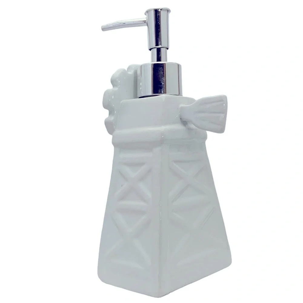 Farmhouse Windmill Soap Dispenser Lotion Pump Dispenser Ceramic White Silver